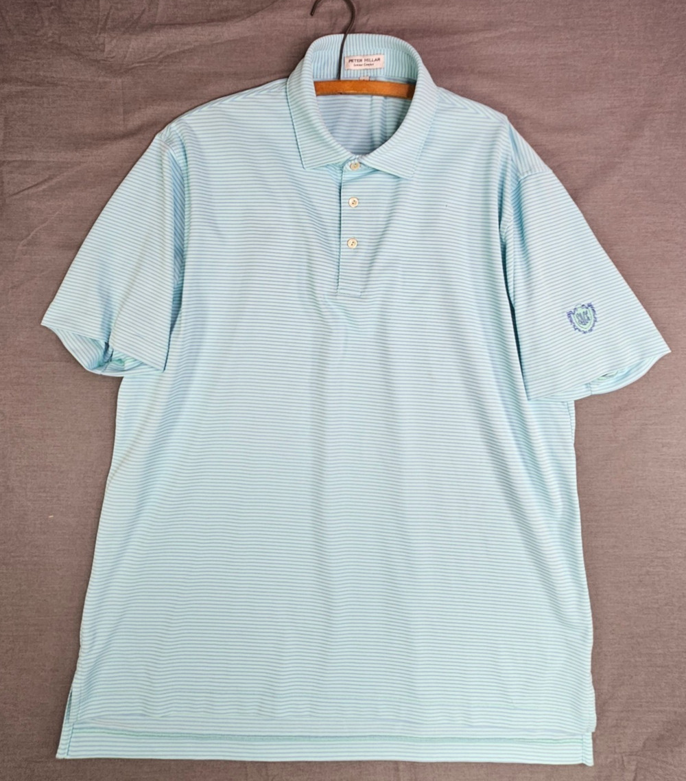 Peter Millar Summer Comfort Polo Light Blue and Lavender Stripes Men's Large